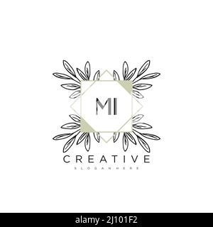 MI Initial Letter Flower Logo Template vettore premium Illustrazione Vettoriale