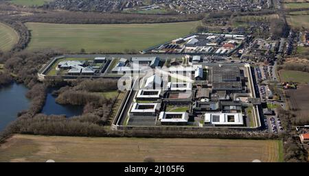 Vista aerea da est della prigione di HM Frankland e beynd IT HMP/YOI Low Newton vicino a Durham Foto Stock