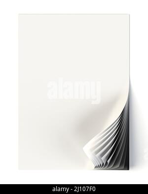 Modello di documento bianco con angolo arricciato in bianco e nero Foto Stock