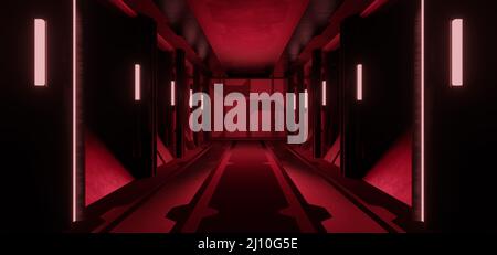 Spazio futuristico Alien Interior Empty Studio Solid Metallic Red Brown colori usati come sfondo 3D rendering Foto Stock