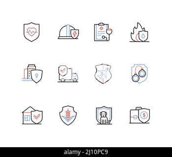 Assicurazione e protezione sanitaria - linea design icone stile Illustrazione Vettoriale