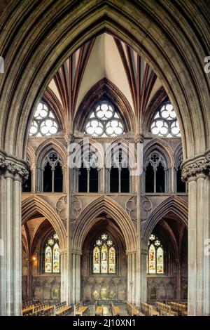 Lichfield, Kathedrale, Östlicher Wandaufbau Mittelschiff im Foto Stock