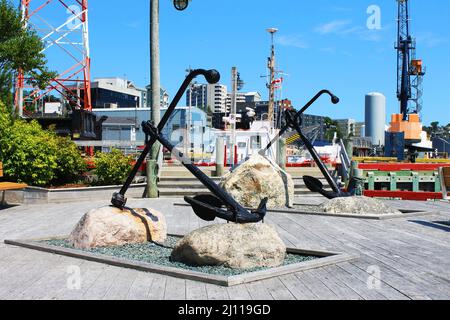 Due ancore in mostra, Harborside Park, St. John's, NL. Foto Stock