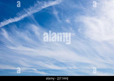 Cirrostratus nuvole su un cielo blu in una giornata di sole Foto Stock