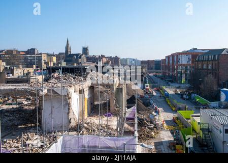 Demolizione del vecchio centro commerciale Broadmarsh nel centro di Nottingham, Nottinghamshire Inghilterra Regno Unito Foto Stock