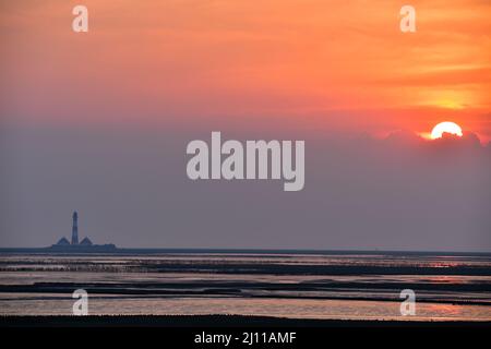 Faro di Westerheversand in serata Foto Stock