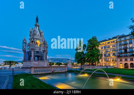 Monumento Brunswick di notte, Ginevra, Svizzera, HDR Foto Stock