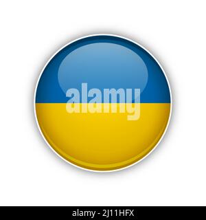 Bandiera dell'Ucraina. Illustrazione vettoriale. Pulsante rotondo lucido. Bandiera nazionale dell'Ucraina. Illustrazione Vettoriale