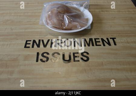 le questioni ambientali accanto alla carne, una questione comune nel cambiamento climatico Foto Stock