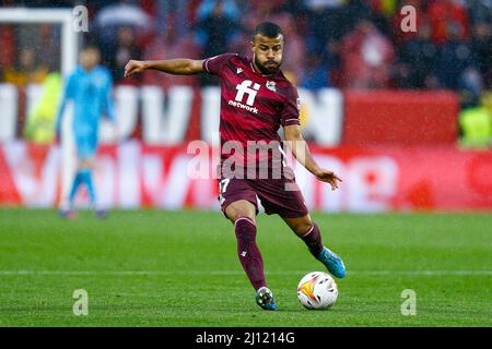 Rafael Alcantara Rafinha di Real Sociedad durante la partita la Liga tra Sevilla FC e Real Sociedad disputata allo Stadio Sanchez Pizjuan il 20 marzo 2022 a Sevilla, Spagna. (Foto di Antonio Pozo / PRESSINPHOTO) Foto Stock