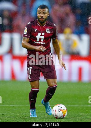 Rafael Alcantara Rafinha di Real Sociedad durante la partita la Liga tra Sevilla FC e Real Sociedad disputata allo Stadio Sanchez Pizjuan il 20 marzo 2022 a Sevilla, Spagna. (Foto di Antonio Pozo / PRESSINPHOTO) Foto Stock