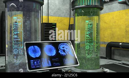 3D-illustrazione di un laboratorio biologico alieno Foto Stock