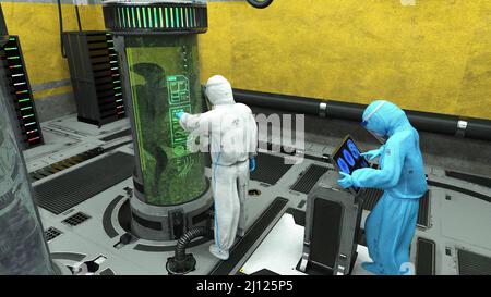 3D-illustrazione di un laboratorio biologico alieno Foto Stock