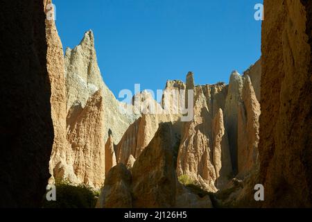 Clay Cliffs, vicino a Omarama, Otago del Nord, Isola del Sud, Nuova Zelanda Foto Stock