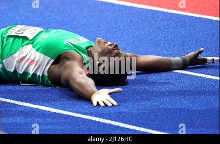 Auriol Dongmo (por) medaglia d'oro su colpo ha messo le donne durante i Campionati mondiali di atletica indoor 18 marzo 2022 nella Kombank Arena di Belgrado, Serbia Credit: SCS/Soenar Chamid/AFLO/Alamy Live News Foto Stock