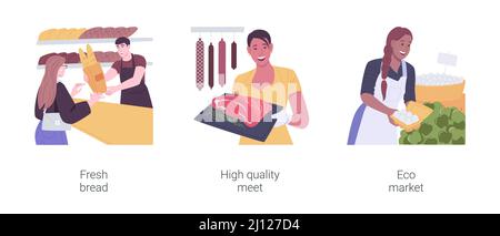 Acquisto di generi alimentari isolato cartoon vettore illustrazioni set. Illustrazione Vettoriale