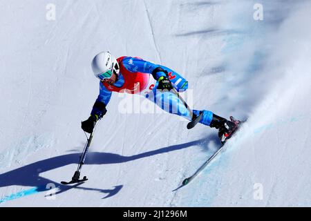 Pechino, Cina. 7th Mar 2022. Davide Bendotti (ITA) Sci Alpino : Super Combined Standing maschile durante i Giochi Paralimpici invernali di Pechino 2022 al National Alpine Ski Center di Pechino, Cina . Credit: Naoki Nishimura/AFLO SPORT/Alamy Live News Foto Stock