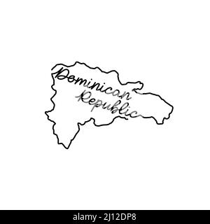 Mappa del profilo della Repubblica Dominicana con il nome del paese scritto a mano. Linea continua di segno di casa patriottica. Un amore per una piccola patria. T-shirt Illustrazione Vettoriale