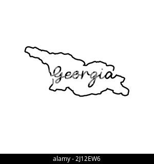 Mappa del profilo della Georgia con il nome del paese scritto a mano. Linea continua di segno di casa patriottica. Un amore per una piccola patria. T-shirt stampa idea Illustrazione Vettoriale