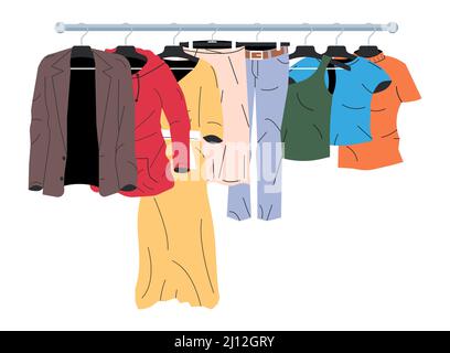 Abbigliamento uomo e donna su Hanger. Illustrazione Vettoriale
