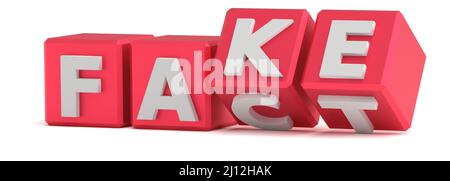 I cubi con le lettere capovolgono e le parole cambiano da FATTO a FALSO. rendering 3d Foto Stock