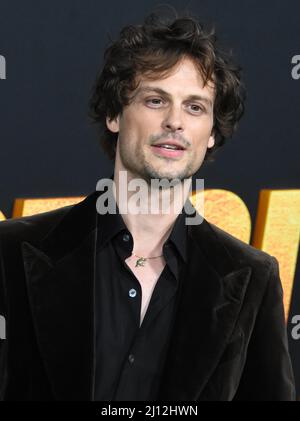 Los Angeles, California, USA 21st marzo 2022 l'attore Matthew Gray Gubler partecipa alla premiere statunitense di Paramount Pictures 'The Lost City' al Regency Village Theatre il 21 marzo 2022 a Los Angeles, California, USA. Foto di Barry King/Alamy Live News Foto Stock