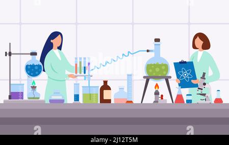 2202 S ST Laboratori di scienza clinica esperimenti. Donne scienziati che lavorano in laboratorio Illustrazione Vettoriale