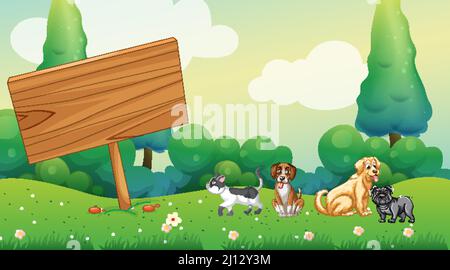 Set di animali domestici diversi in illustrazione parco naturale Illustrazione Vettoriale