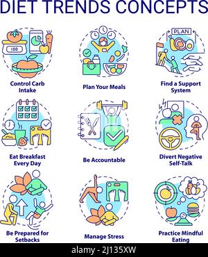 Set di icone per le tendenze della dieta Illustrazione Vettoriale