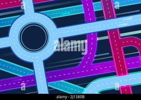 Strada interscambio vista dall'alto, autostrada notturna da sopra concetto. Costruzione futuristica della superstrada, scena vettoriale delle infrastrutture di traffico delle grandi città Illustrazione Vettoriale