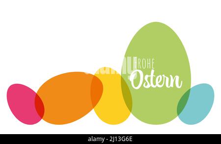 illustrazione vettoriale eps di semplici uova di pasqua dipinte con colori diversi e saluti del tempo di pasqua (testo in tedesco) Illustrazione Vettoriale