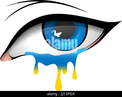 Ucraina sostegno gridare occhio con bandiera lacrime colorate e la pace in evidenza. Illustrazione vettoriale Illustrazione Vettoriale