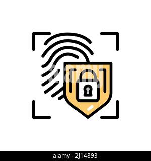 La scansione delle impronte digitali fornisce un'icona di linea a colori con blocco di sicurezza. ID e persona di verifica. Elemento di identificazione biometrico. Illustrazione Vettoriale