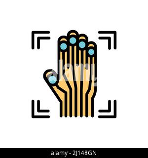 Palm Print Scan fornisce l'icona della linea a colori per l'accesso di sicurezza. ID e persona di verifica. Illustrazione Vettoriale