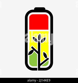 Vettore logo batteria ECO. Design piatto. Illustrazione vettoriale su sfondo bianco. Illustrazione Vettoriale