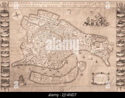Ludovico Ughi, rappresentazione iconografica del comune di Venezia, 1729; 18th secolo, incisione Copperplate su carta, carta di Venezia. Biblioteca britannica Foto Stock