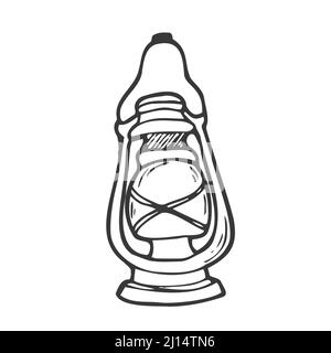 Cherosene lanterna illustrazione di doble in vettore. Icona della lanterna di cherosene disegnata a mano in vettore. Illustrazione Vettoriale