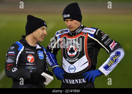 MANCHESTER, REGNO UNITO. MAR 21ST. Matej Zagar durante il Peter Craven Memorial Trophy al National Speedway Stadium di Manchester lunedì 21st marzo 2022. (Credit: Eddie Garvey | MI News) Credit: MI News & Sport /Alamy Live News Foto Stock