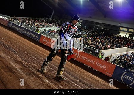 MANCHESTER, REGNO UNITO. MAR 21ST. Matej Zagar durante il Peter Craven Memorial Trophy al National Speedway Stadium di Manchester lunedì 21st marzo 2022. (Credit: Eddie Garvey | MI News) Credit: MI News & Sport /Alamy Live News Foto Stock