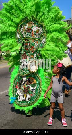 Mardi Gras Indian Krewe Parade on Super Sunday a New Orleans Foto Stock