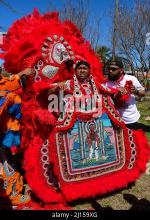 Mardi Gras Indian Krewe Parade on Super Sunday a New Orleans Foto Stock