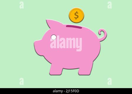 Piggy banca con una moneta. Risparmio. Foto Stock
