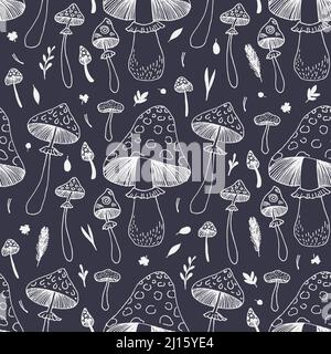 Tappi a fungo, bacche, rami di abete, aghi di abete foglie per la stampa Illustrazione Vettoriale