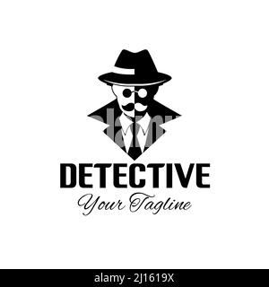 Occhiali da uomo design detective logo con icona detective design. Detective design ispirazione uomo Illustrazione Vettoriale