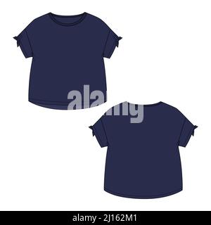 T-shirt a manica corta modello tecnico di moda per Donna e Ragazze. Illustrazione vettoriale dell'arte Abbigliamento modello in alto, vista posteriore. Modifica facile cus Illustrazione Vettoriale