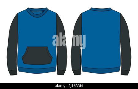 Collo rotondo manica lunga Sweatshirt moda generale disegni piatti disegno tecnico modello vettoriale per uomo. Abito di abbigliamento design mockup CAD Illustrat Illustrazione Vettoriale