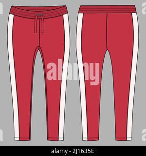 Slim fit pantaloni leggings moda disegno piatto vettore modello illustrazione vista frontale, posteriore e laterale isolato su sfondo bianco. Ragazze lungo LEGGGGING mo Illustrazione Vettoriale