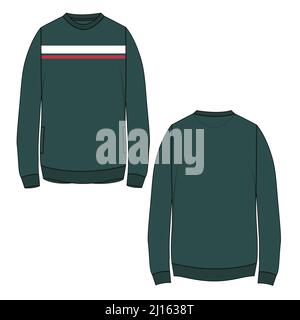 Collo rotondo manica lunga Sweatshirt moda generale disegni piatti disegno tecnico modello vettoriale per uomo. Abito di abbigliamento design mockup CAD Illustrat Illustrazione Vettoriale