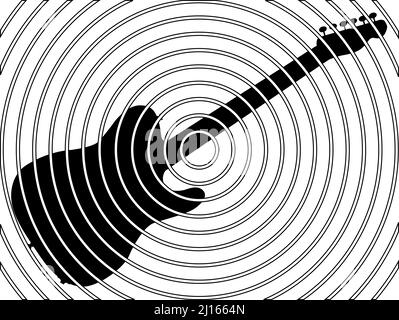 La silhouette di una chitarra tipica country e occidentale sovrastata da cerchi Foto Stock