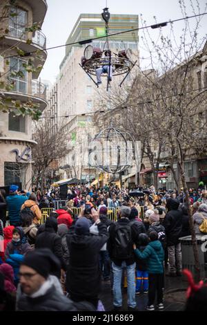 Celebrazioni del Purim Festival 2022 a Gerusalemme, Israele. Foto Stock